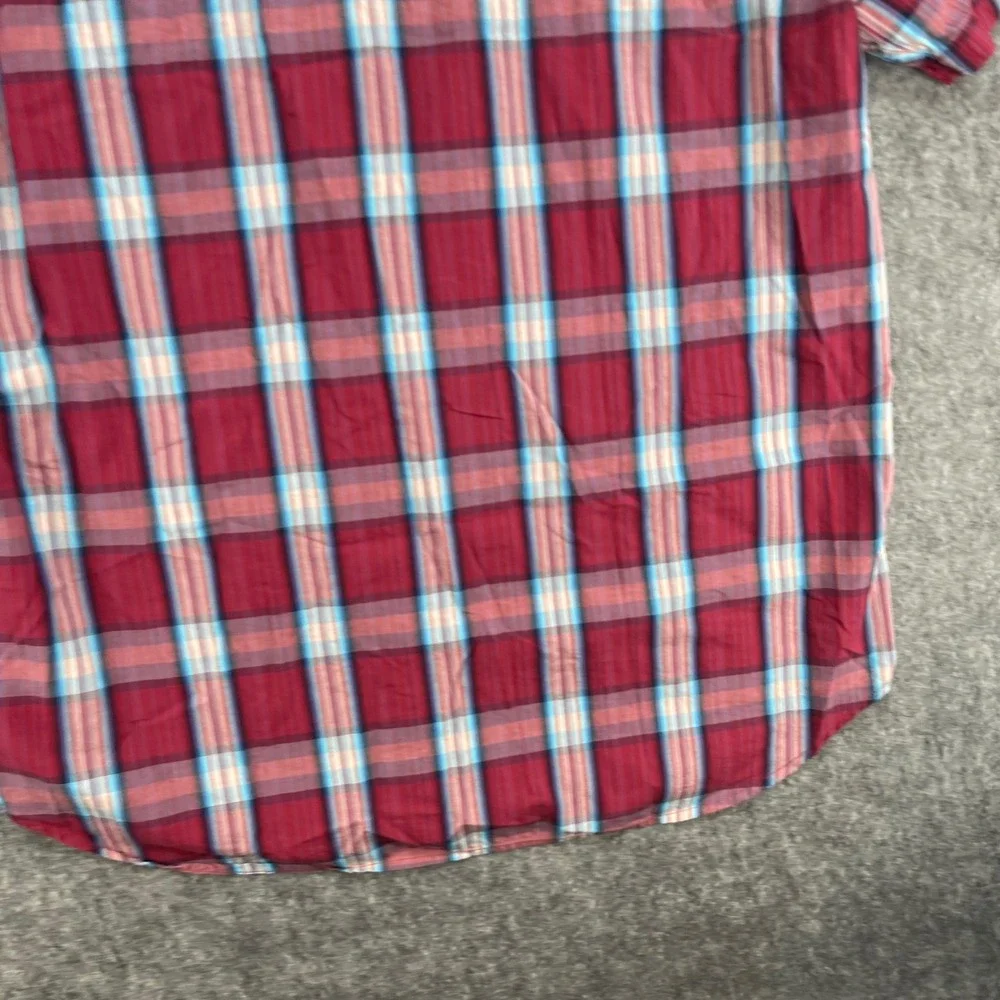 Lucky Brand Shirt Mens Large Red Plaid Short Sleeve Western Pearl Snap Cowboy